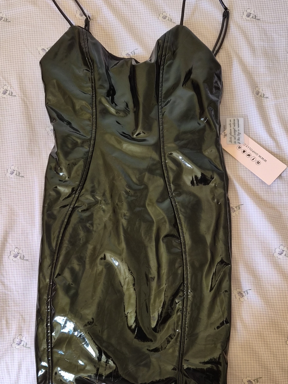 NWT Oh Polly Black Shiny Vinyl One-Piece Dress